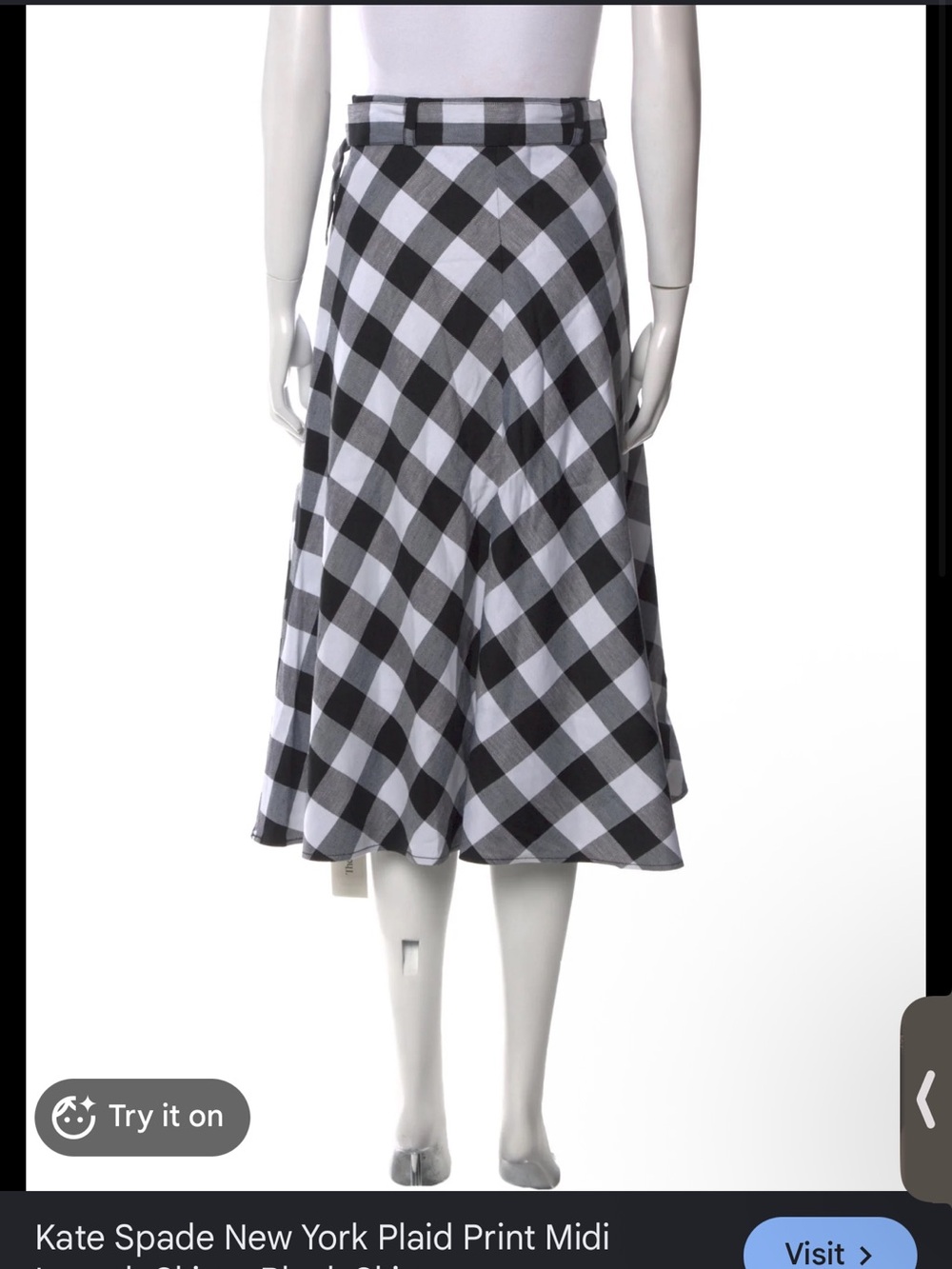 kate spade Black & White Plaid A-Line Midi Skirt